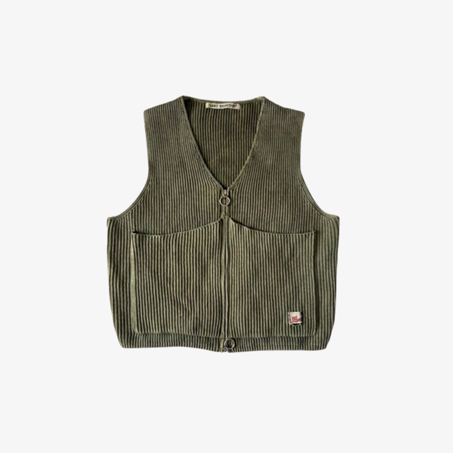 KNITTED UTILITY VEST - GREEN