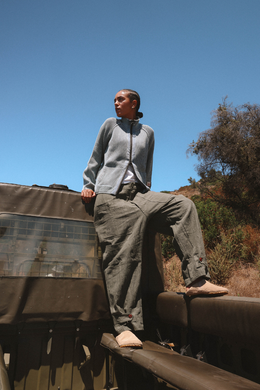 WORKSHOP ORGANIC COTTON TRACK KNIT - WASHED BLUE