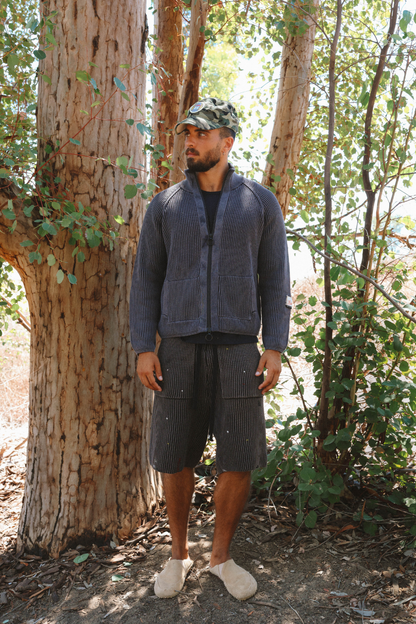 WORKSHOP ORGANIC COTTON TRACK KNIT -  CHARCOAL BLACK